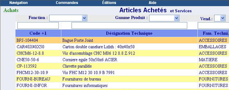 logiciel de gestion Oxane: la liste d'articles